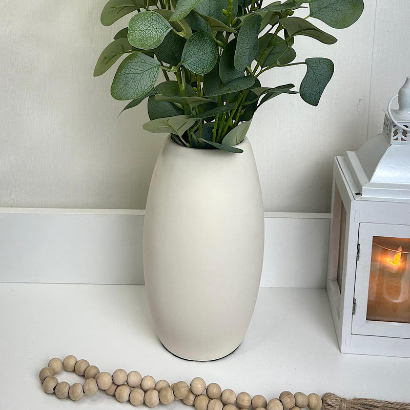 ARRANJO ALTO DE CERÂMICA BRANCO COM EUCALIPTOS VERDE CLARO 62AX32L/CM