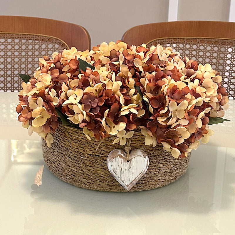 ARRANJO CÍNTIA DE HORTÊNSIAS ENVELHECIDAS E CORAÇÃO 20AX35L/CM