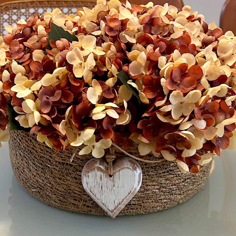 ARRANJO CÍNTIA DE HORTÊNSIAS ENVELHECIDAS E CORAÇÃO 20AX35L/CM