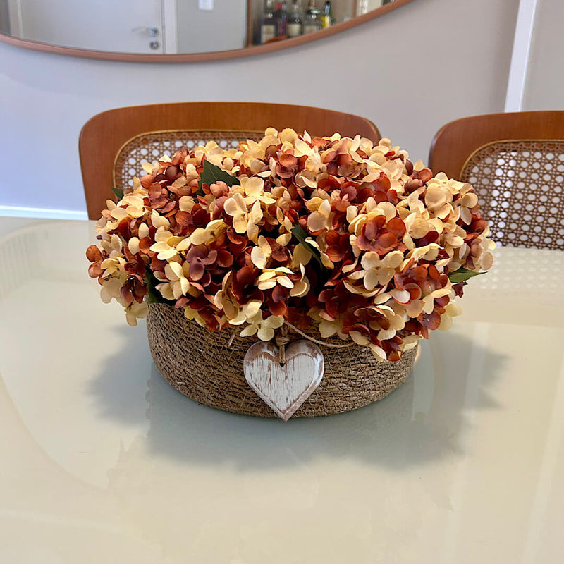 ARRANJO CÍNTIA DE HORTÊNSIAS ENVELHECIDAS E CORAÇÃO 20AX35L/CM