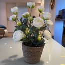 ARRANJO DE CAMÉLIAS BRANCAS NO CACHEPÔ DE PALHA NATURAL 43AX33L/CM