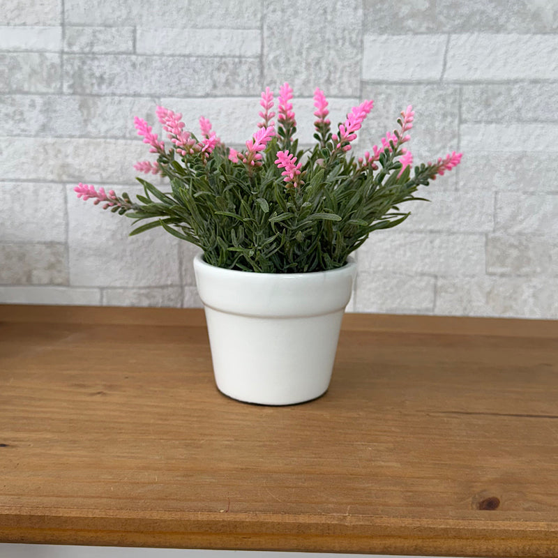 ARRANJO MINI DE CERÂMICA BRANCO COM LAVANDAS ROSA 18AX18L/CM