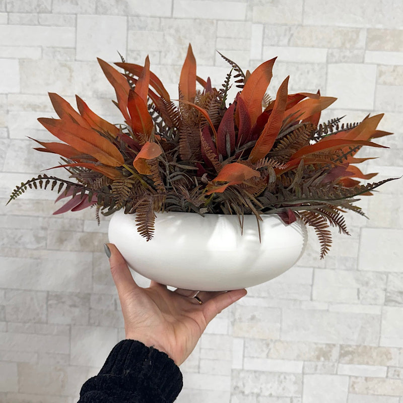 CENTRO DE MESA M BRANCO FOSCO COM FOLHAGENS OUTONADAS 25AX40L/CM