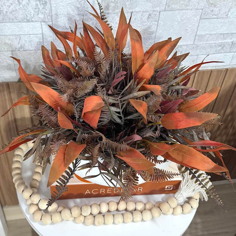 CENTRO DE MESA M BRANCO FOSCO COM FOLHAGENS OUTONADAS 25AX40L/CM