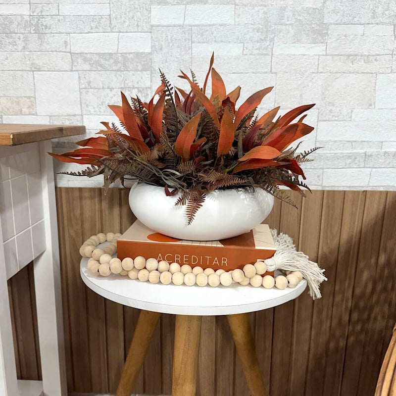 CENTRO DE MESA M BRANCO FOSCO COM FOLHAGENS OUTONADAS 25AX40L/CM