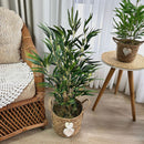 CESTO FER EM PALHA NATURAL COM ÁRVORE DE BAMBU E CORAÇÕES 1,10AX47L/CM