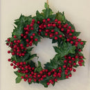 GUIRLANDA NATALINA COM VIDEIRAS VERDES E BERRIES VERMELHAS  39CM