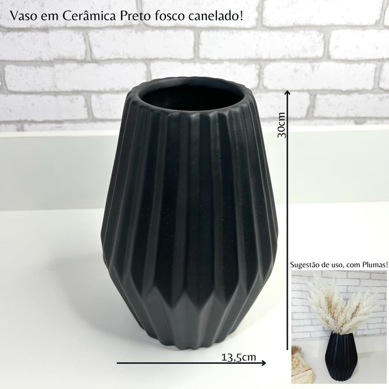 VASO CERÂMICA PRETO FOSCO 20AX13,5L/CM