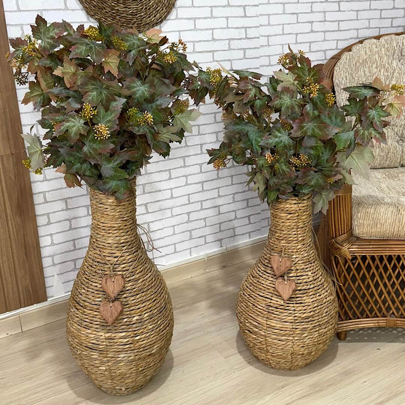 VASO DE CHÃO EM PALHA NATURAL G COM HASTES DE VIDEIRA 1,05AX40L/CM