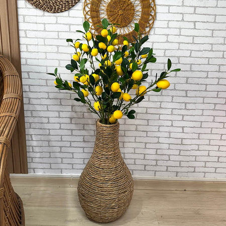 VASO DE PALHA NATURAL M COM HASTES DE LIMÃO SICILIANO 1,00 AX34L/CM