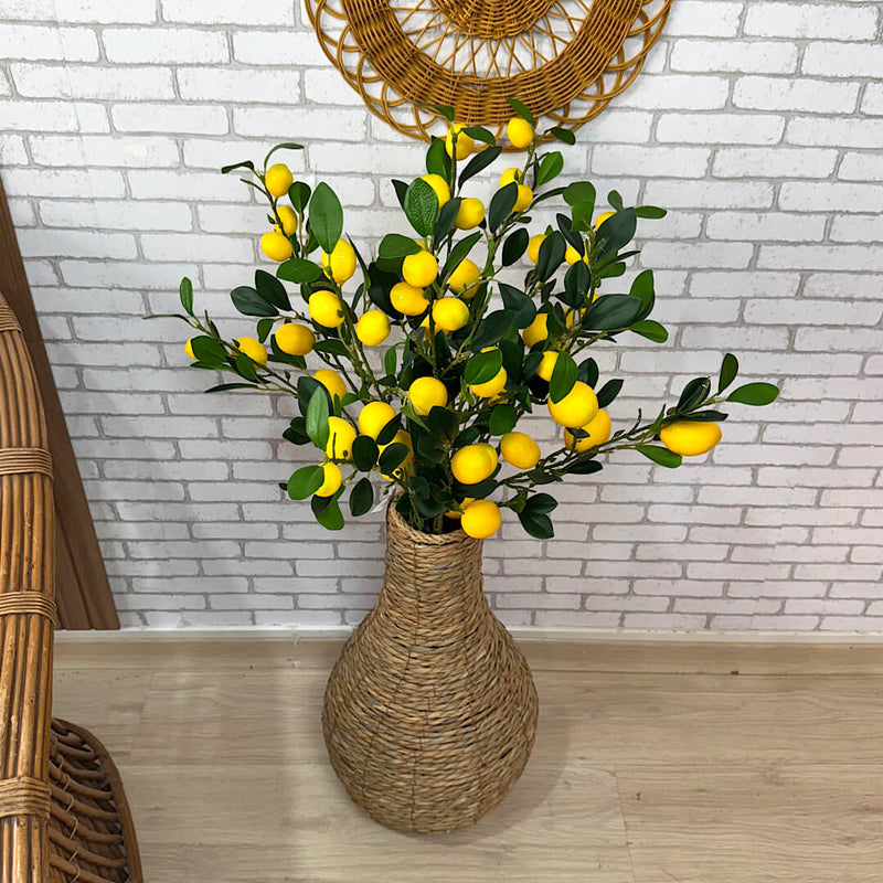 VASO DE PALHA NATURAL M COM HASTES DE LIMÃO SICILIANO 1,00 AX34L/CM