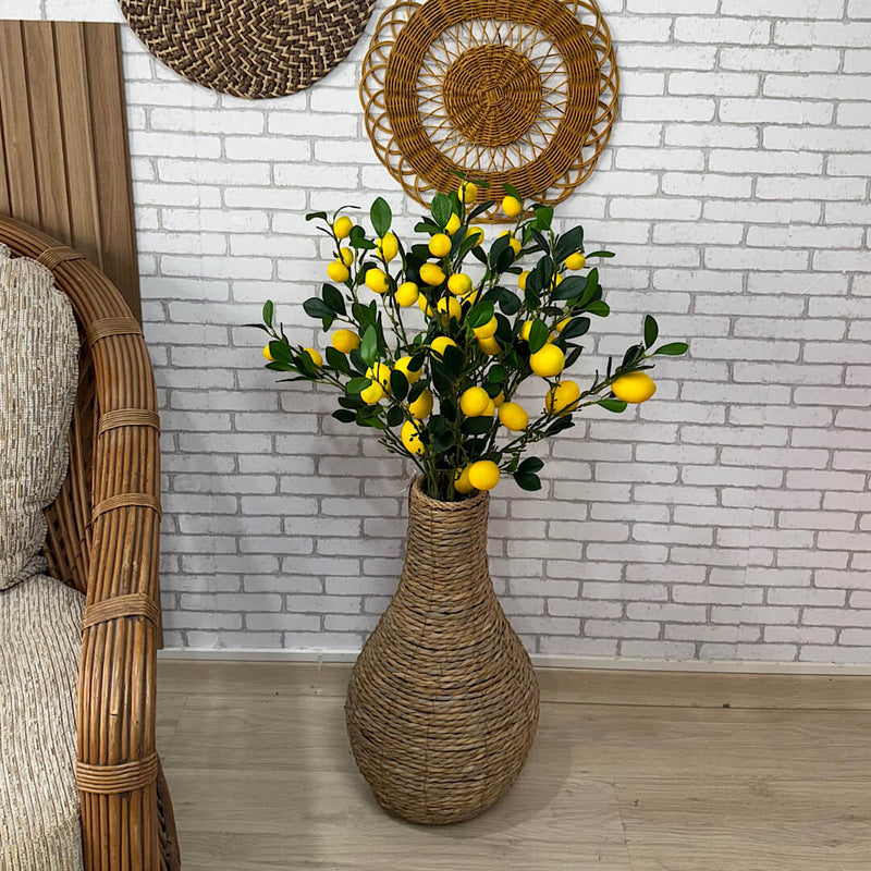 VASO DE PALHA NATURAL M COM HASTES DE LIMÃO SICILIANO 1,00 AX34L/CM